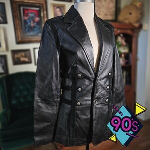 Vintage 90s International Male Genuine Leather Blazer Jacket Moto Matrix Small‎